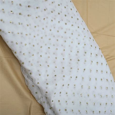 All Over Antique Golden Buti Work Embroidery On White Dyeable Organza ...