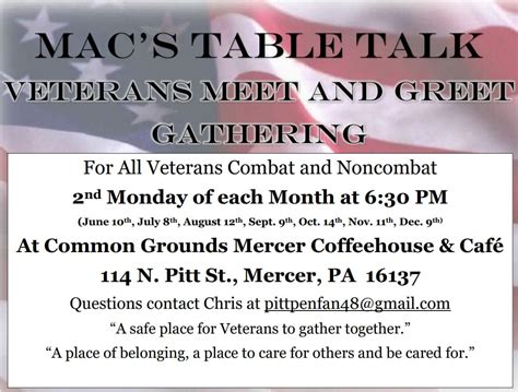 Macs Table Talk (Monthly Veterans Group), Common Grounds Mercer, Inc ...