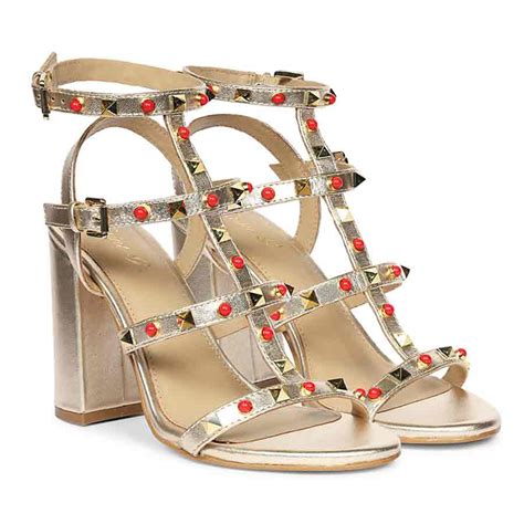 Buy Women Lorien Platin Leather Studded Block Heels Online – SaintG India