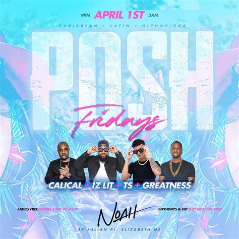 POSH FRIDAYS @ NOAH OSTERIA, NOAH Osteria, Elizabeth, 8 July to 9 July