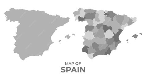 Premium Vector | Greyscale vector map of spain with regions and simple ...