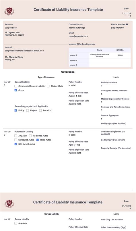 Liability Insurance Certificate 的图像结果