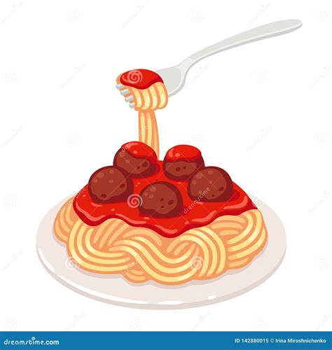 Spaghetti Clip Art Spaghetti Met Tomatensaus Op Plaat, Vectorontwerp
