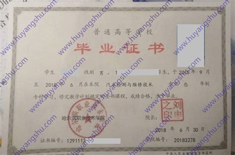 哈尔滨职业技术学院毕业证样本图片-胡杨树样本网