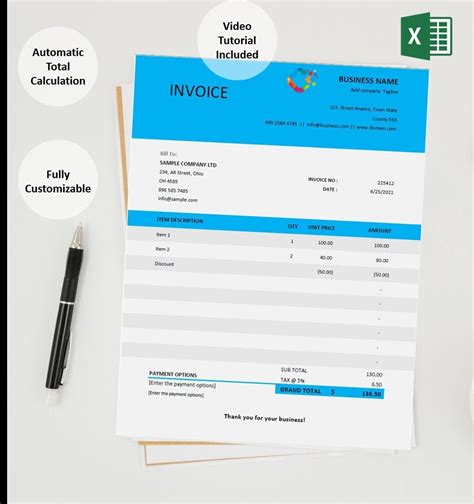 Simple Blue Invoice Excel 的图像结果