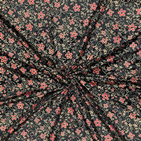 Buy Black Red Color Floral Print Brasso Velvet Fabric Online – TradeUNO ...