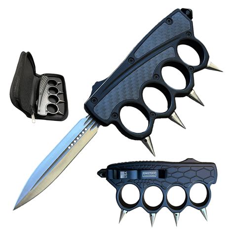 Spiked OTF Automatic Carbon Fiber Knuckle Out The Front Knif