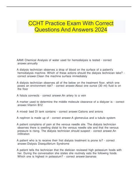 CCHT Practice Exam With Correct Questions And Answers 2024 - CCHT ...