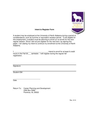 Fillable Online una Intent to Register Form - University of North ...