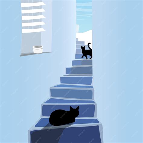 Premium Vector | Landscape with cats on stairs background vector ...