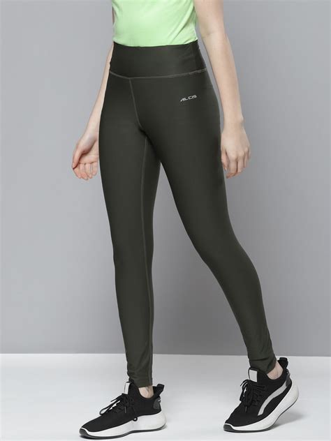 Alcis Women Olive Green Solid Tights WTGMA213631-S