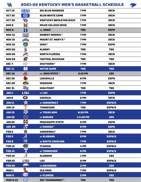 Kentucky Basketball 2023 2024 Schedule Printable