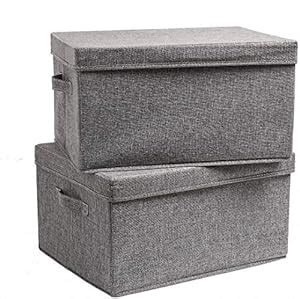 ZARPA (LABEL) 2 Linen Rectangle Storage Boxes with Lids Foldable ...
