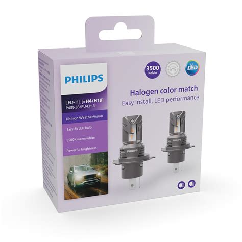 Philips WeatherVision LED car headlight bulb (H4/H19), ultra-compact ...
