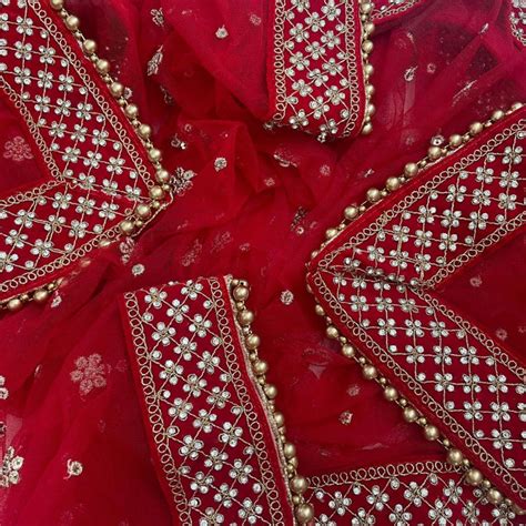 Bridal Red Jewel Embroidered Sequin Net Dupatta – anokherang