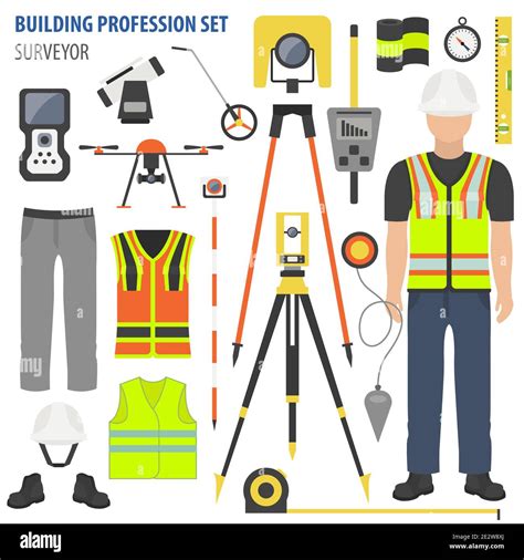 Profession and occupation set. Land surveyor tools and equipment ...