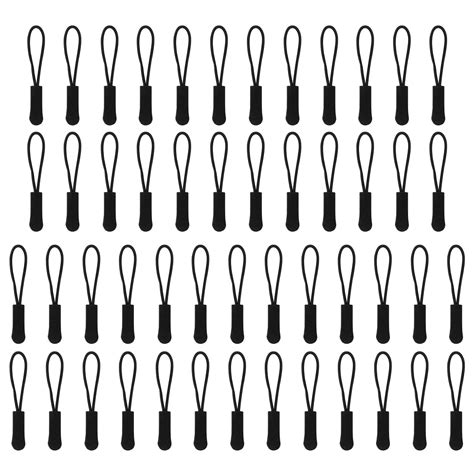 HASTHIP® 50pcs Zipper Pulls Replacement Kits, Zipper Tabs Black Cord ...