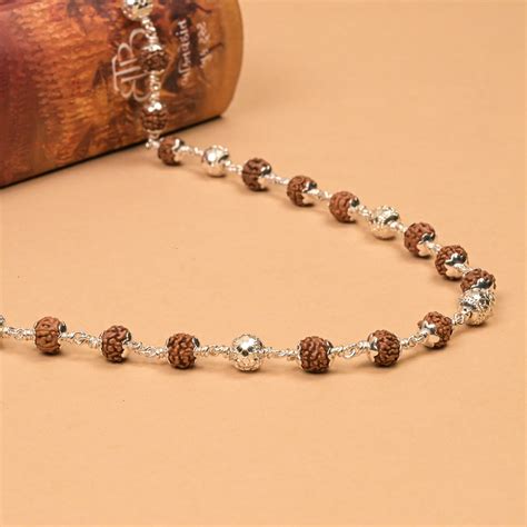Rudraksha With CNC Silver Beads Mala – Prinjal Jewels