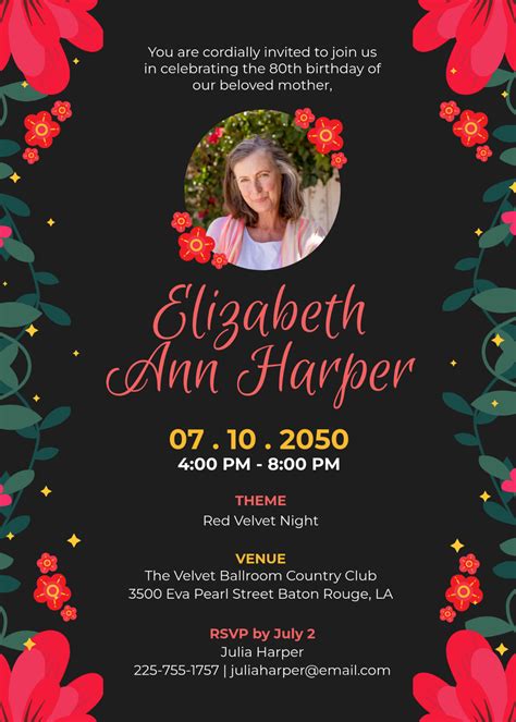 Free 80Th Birthday Invitation Templates, Editable and Printable