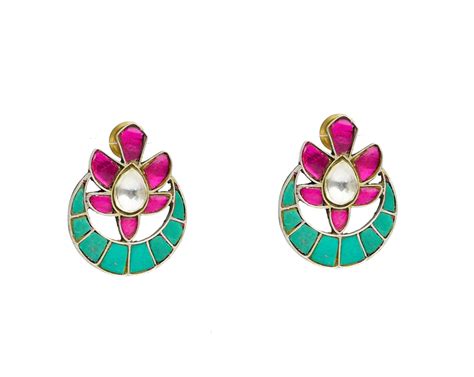Neeta Boochra Signature Silver Chandbali Multicolor Kundan Studs ...