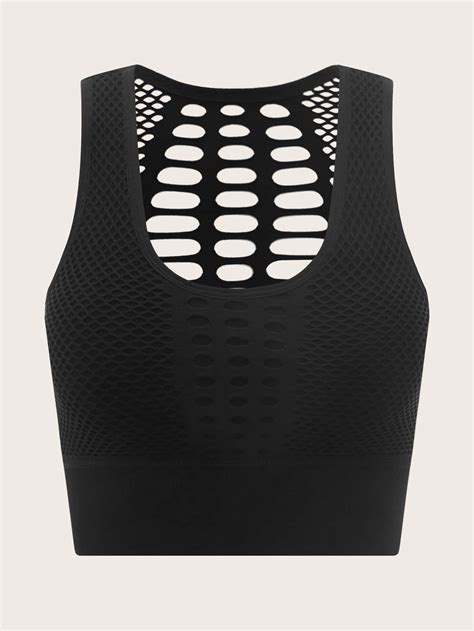 Honeycomb Textured Cut Out Detail Crop Sports Bra | SHEIN USA