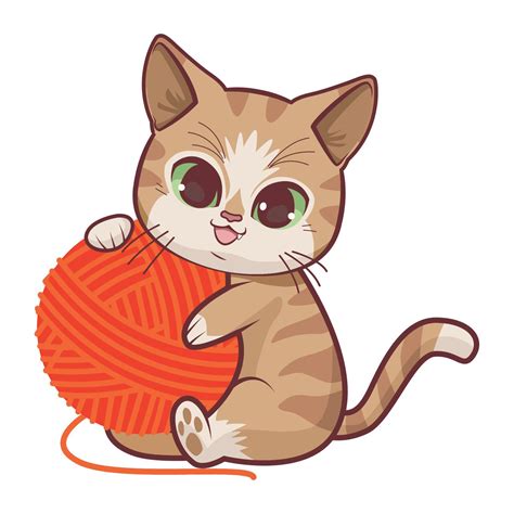 cute cat with ball of yarn 11233888 Vector Art at Vecteezy