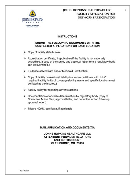 2007-2026 Form MD John Hopkins Facility Application for Network ...