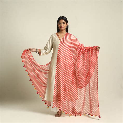Red Tie & Dye Kota Doria Cotton Leheriya Dupatta