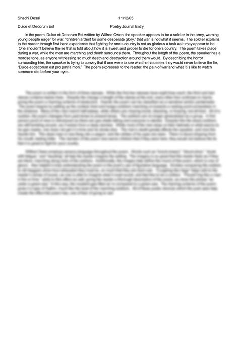 SOLUTION: In the poem dulce et decorum est written by wilfred owen the ...