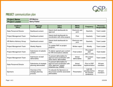 Simple Project Management Communication Plan Template 的图像结果