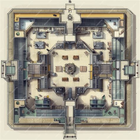 A detailed floor plan of a prison facility showing the organization of ...