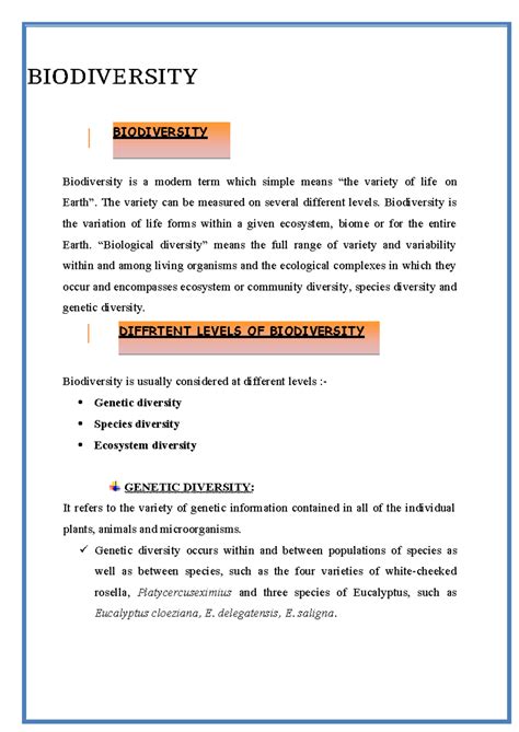 Biodiversity study report template - BIODIVERSITY Biodiversity is a ...