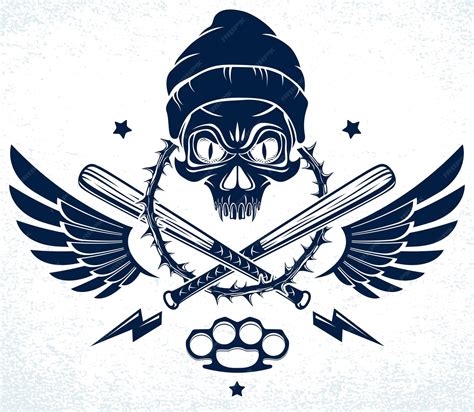 Logo ou tatouage d'emblème de gangster avec des battes de baseball ...