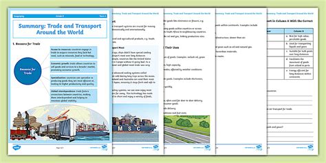 Gr 8 Geo: Trade and Transport - Summary and Worksheet