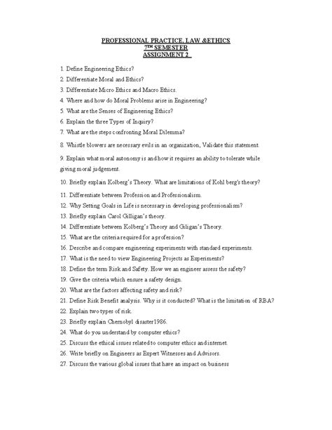 Assignment 2 - PROFESSIONAL PRACTICE, LAW ÐICS 7 TH SEMESTER ASSIGNMENT ...