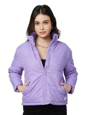Buy The Souled Store Solids Purple Polyester Women Puffer Jacket Online