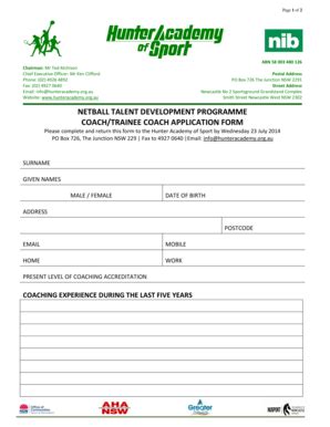 Fillable Online Netball talent development programme coachtrainee bb ...