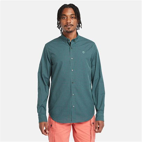 Micro-gingham Poplin Shirt for Men in Teal