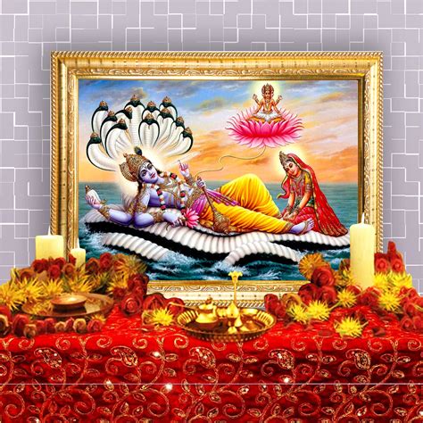 Hawai Lord Bramha Vishnu Laxmi Narayana on Seshnag Wooden Photo Frame ...