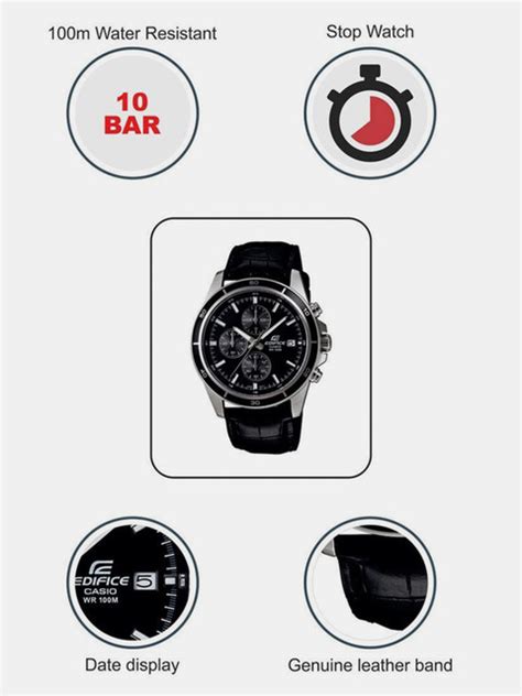 CASIO EFR-526L-1AVUDF Edifice Black Dial Black Leather Band Analog ...