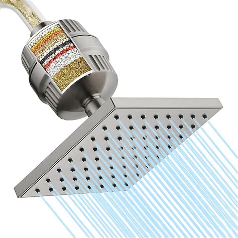Zalerock 1 -Spray Nickel 6-in Square Rain Filtered High Pressure Shower ...