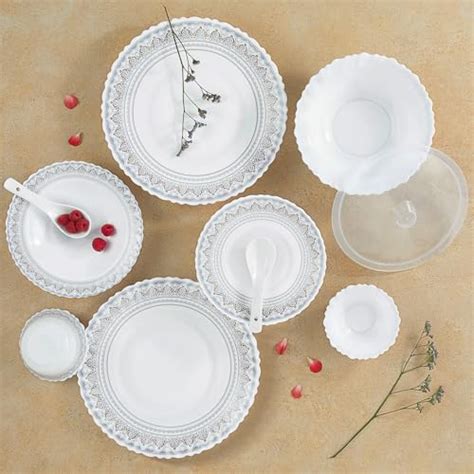 Larah by Borosil Fluted Series Cripper Opalware Dinner Set | 33 Piece ...