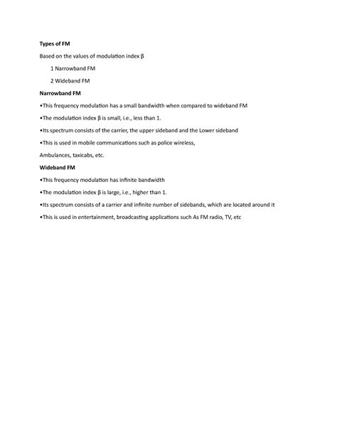 Type of modulation - Simple note - Types of FM Based on the values of ...