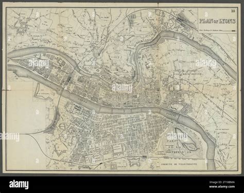 LYONS LYON antique town plan city map. France. BRADSHAW c1899 old Stock ...