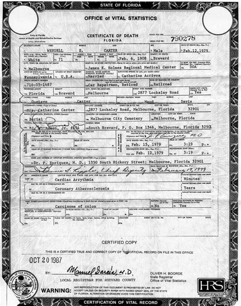 FL Death Certificate - Wendell Carter (12 Feb 1979) • FamilySearch