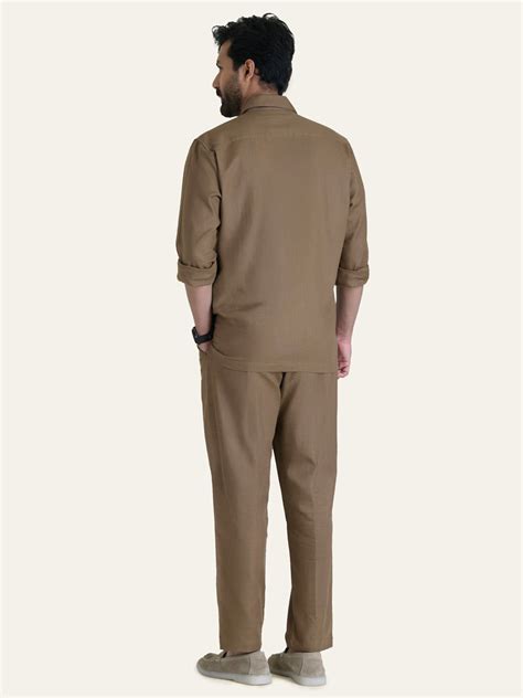Brown Linen Solid Shirt Pants Co-ord Set. – P E R C H