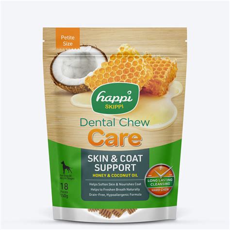 Happi Skippi Dental Chew Skin & Coat Support Honey & Coconut Oil Dog T ...