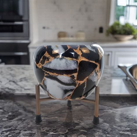 Black Marble Metal Pot with Stand — Plant N Pots