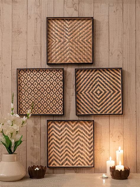 KADAM HAAT Handmade Bamboo Jamdani Wall Art | Set of 4 | Decorations ...