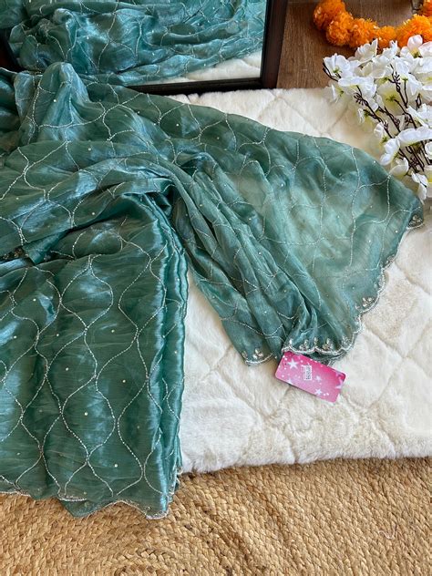 Pearl Work Hand Embroidered JC saree – KnotsofIndia